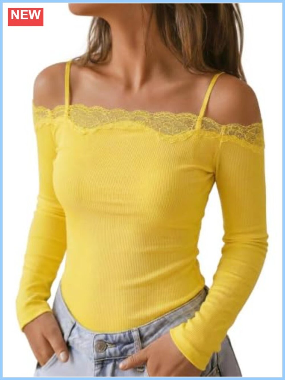 Lace Off Shoulder Long Sleeve Top Slim Fit Y2K Going Out Shirt
